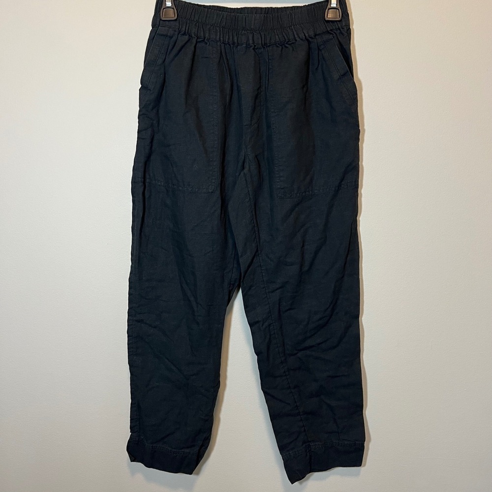 Pact Black Organic Cotton Hemp Blend Elastic Waist Cropped Pants Women's S